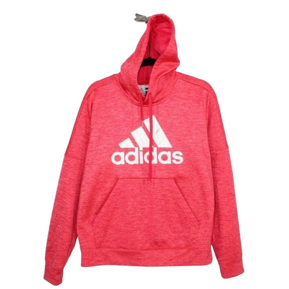 Adidas Red 100% Polyester Thumbhole Hooded Sweatshirt Size L - Picture 1 of 9